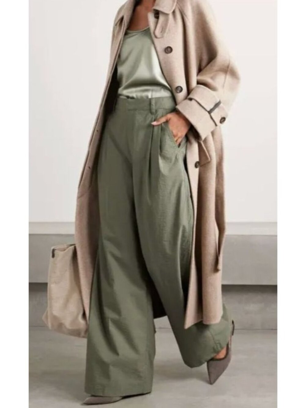 Brunello Cucinelli pleated wide-leg cotton-blend pants Size 2
